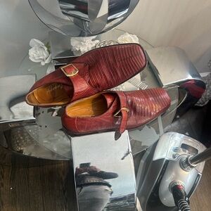 Lizard, skin, Ragazzi, loafers, red monk, strapped exotic leather shoes